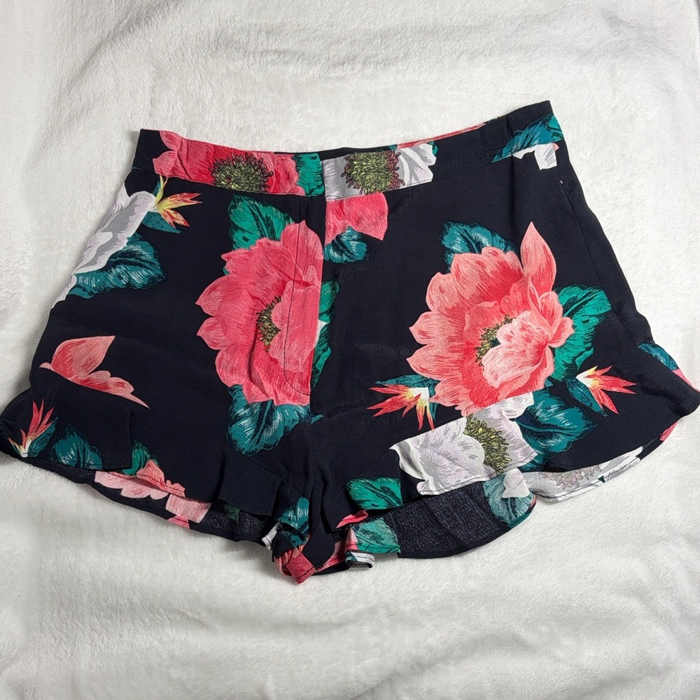 ZARA Navy Shorts with Pink Floral Print